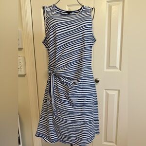 Talbots Navy and White Striped Tie-Detail sleeveless  Midi Dress. LP